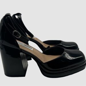 NWOT Steve Madden Black Patent Platform Mary Jane Block Heels